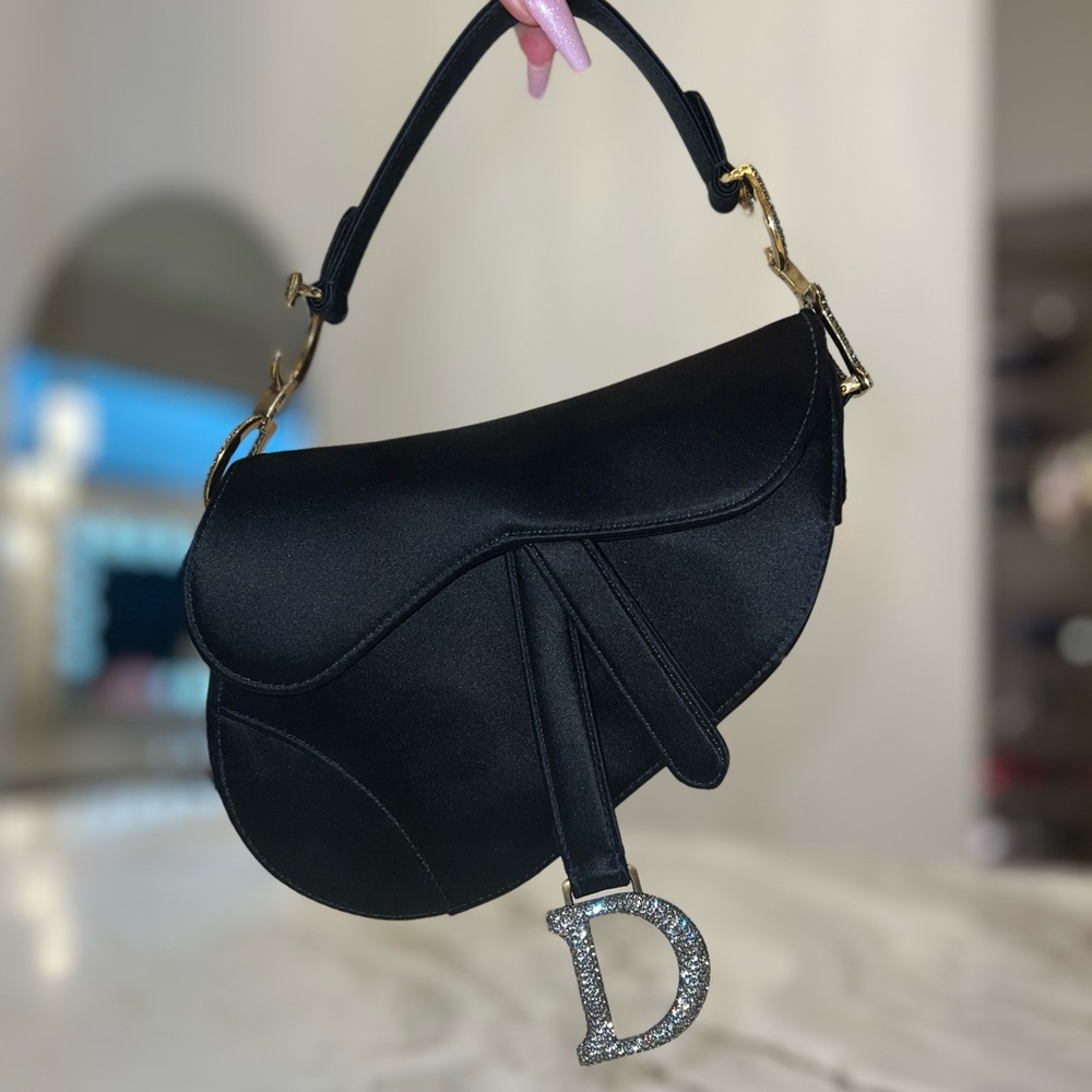 Authentic Dior Satin Saddle Micro Bag with Swarovski Crystal Embellishments